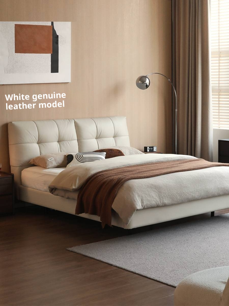 Genuine Leather Top Layer Cowhide Soft Suspension Bed with Lighting