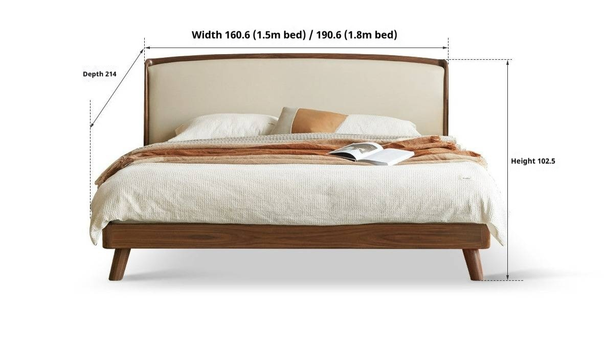Oak Solid Wood Genuine Leather, Tech Fabric Bed