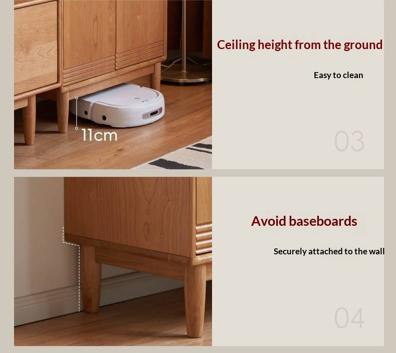 Cherry Solid Wood Wall-Mounted Side Cabinet Modern Minimalist Style