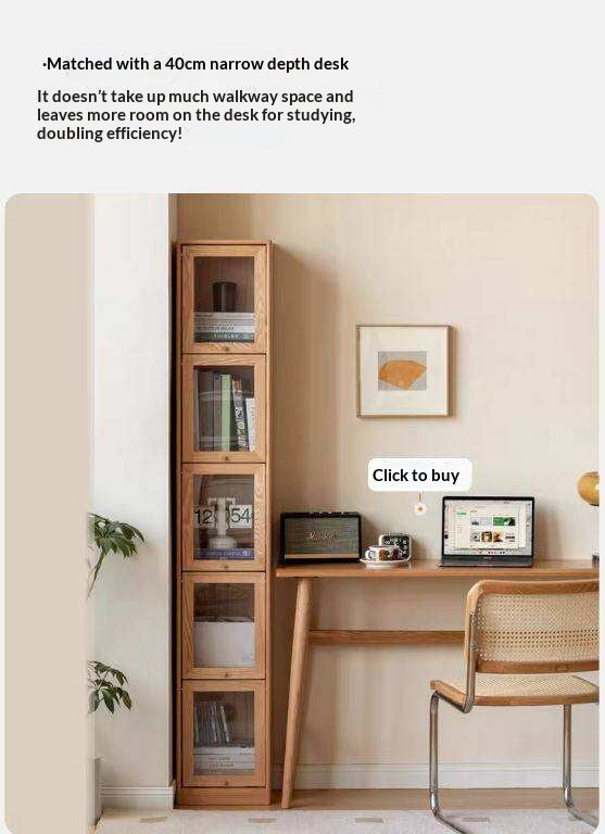 Oak Solid Wood Bookcase Corner Glass Flip Door
