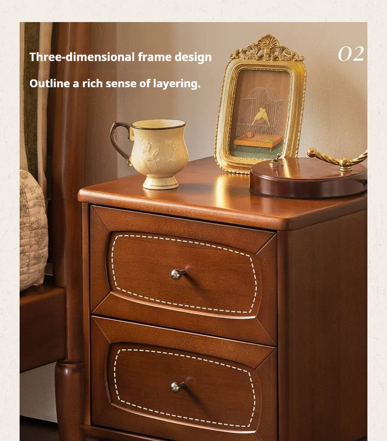 Black Walnut, Poplar Solid Wood French Retro Style Nightstand