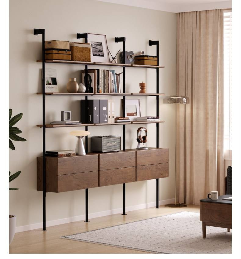 Oak Solid Wood Wall-Mounted Bookshelf Industrial Style