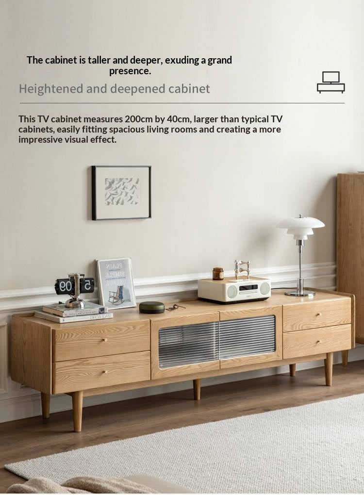 White Ash Solid Wood Nordic White Wax TV Cabinet.