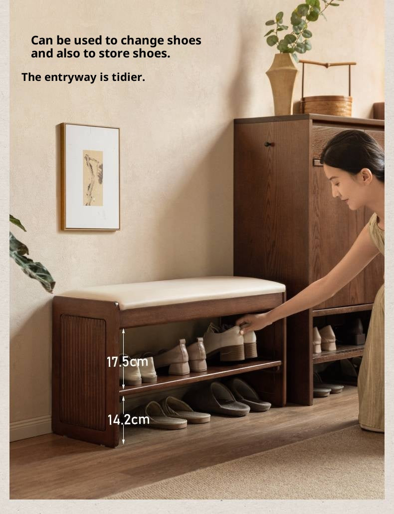 Solid Rubberwood Entryway Shoe Stool with Flip Top