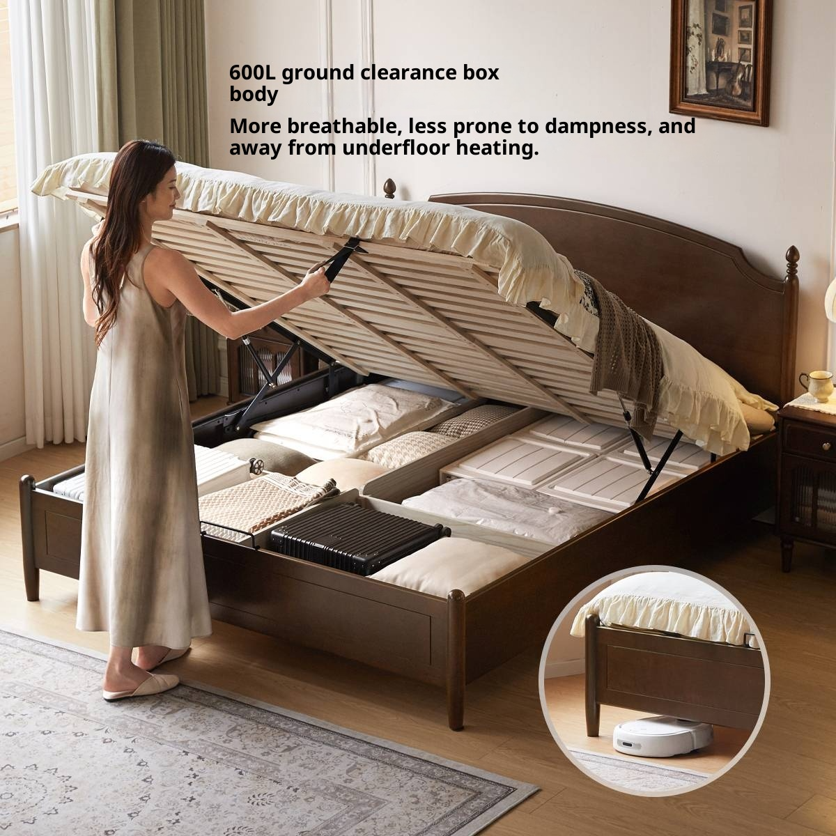 Poplar Solid Wood Box Bed, French Retro Style