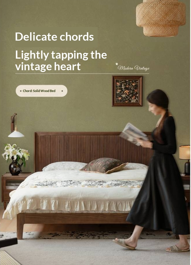 Black Walnut Solid Wood Italian Light Luxury Retro Bed