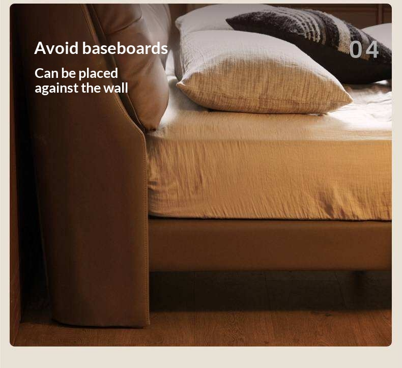 Genuine Leather Platform Bed with Curved Tufted Headboard and Tapered Metal Legs
