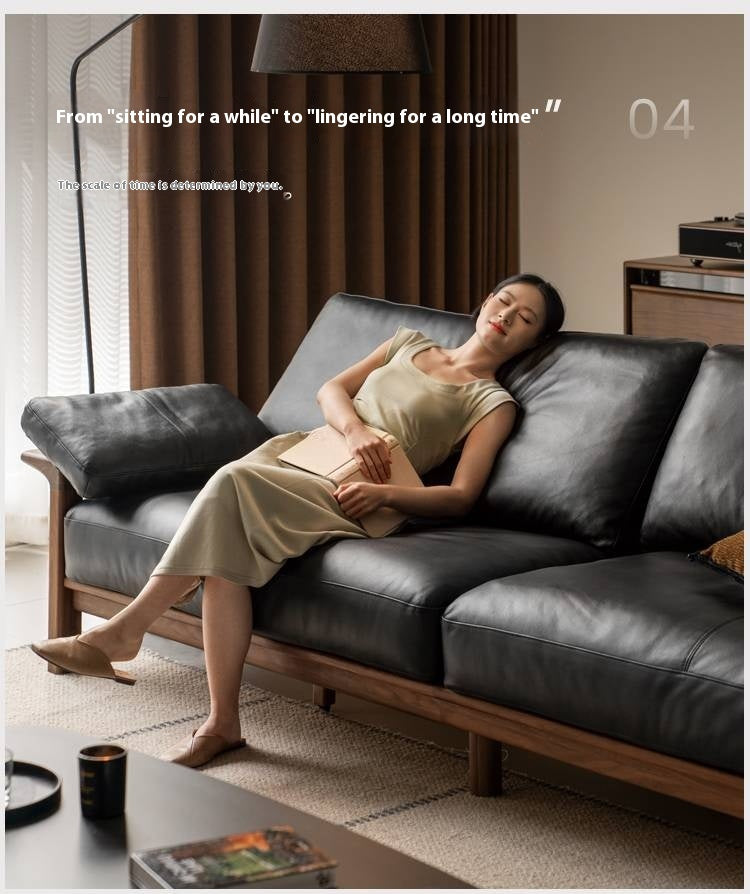 Black Walnut, Ash Solid Wood Wabi Sabi Style Genuine Leather Sofa, fabric sofa