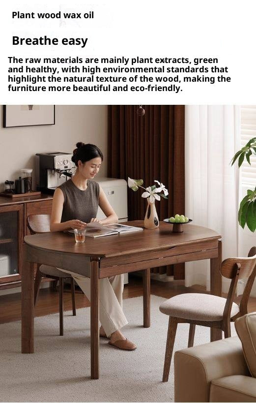 Black Walnut Solid Wood Retractable Round Dining Table