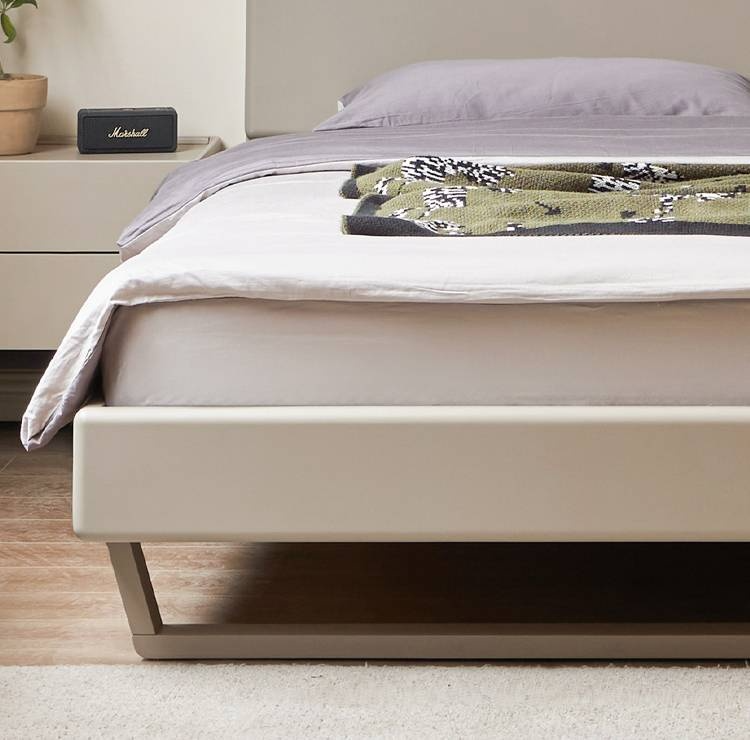 Poplar Solid Wood Floating Bed with Lights, Modern Minimalist