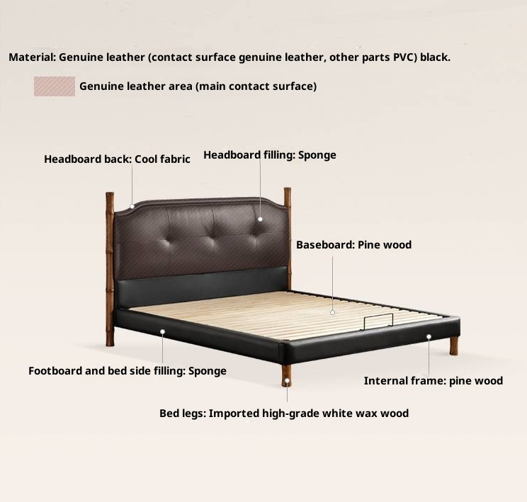Genuine Leather Soft Headboard Bed