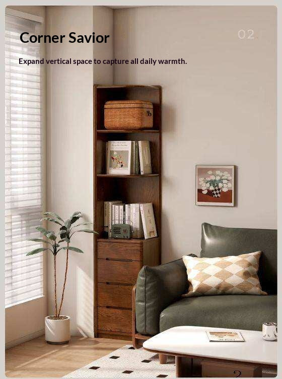 Oak Solid Wood Corner Floor-Standing Free Combination Bookshelf