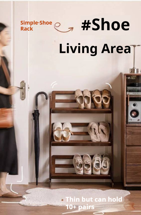 Beech Solid Wood Slim Shoe Rack with Tiered Shelves