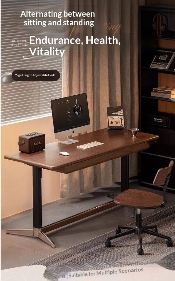 Black Walnut, Oak Solid Wood Lift-Top Office Desk