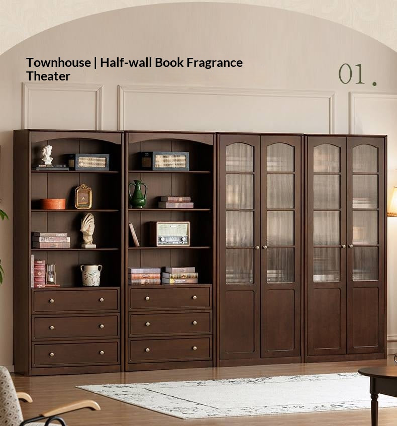 Poplar Solid Wood French Retro Style Floor Standing Display Bookcase