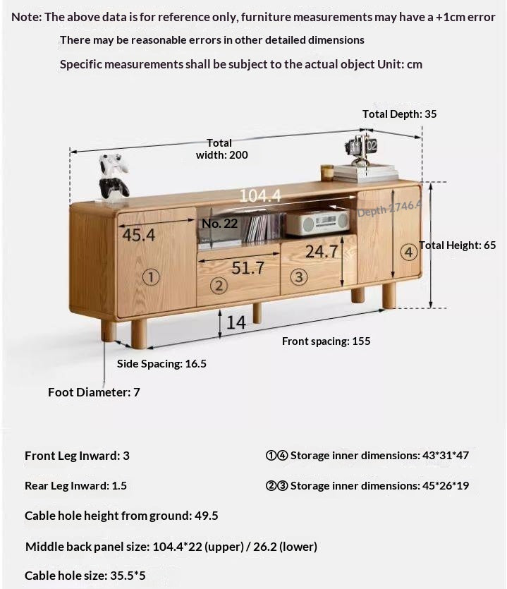 Oak Solid Wood Tall TV Cabinet.