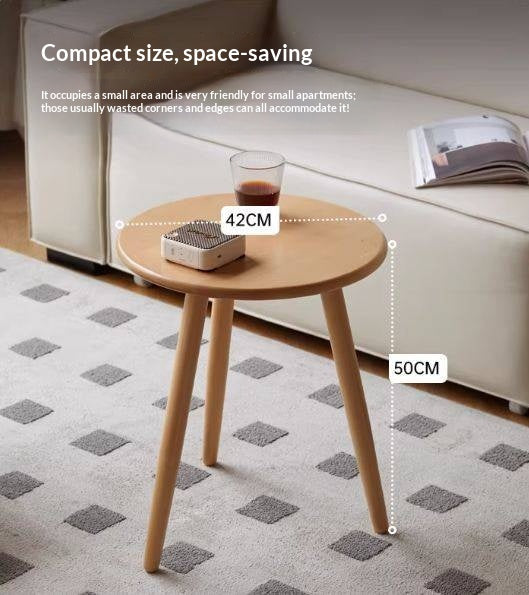 Beech, Rubberwood Solid Wood Small Round Side Table