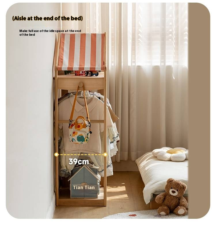 Poplar Solid Wood Children's Toy Storage Cabinet and Wardrobe With Hangers