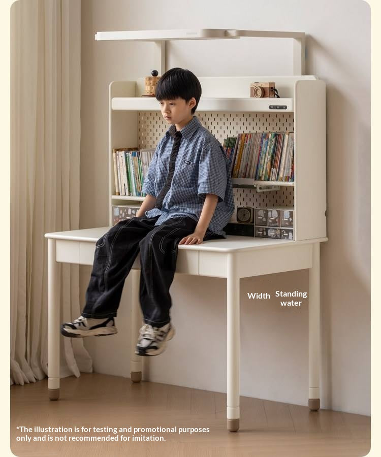 Solid Rubberwood Kids Elevated Learning Cream Drawer Table