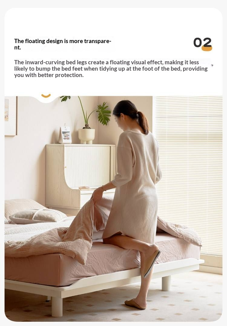 Pine Solid Wood Platform Bed, Headboard-Free Bed, Floor-Standing Floating Bed