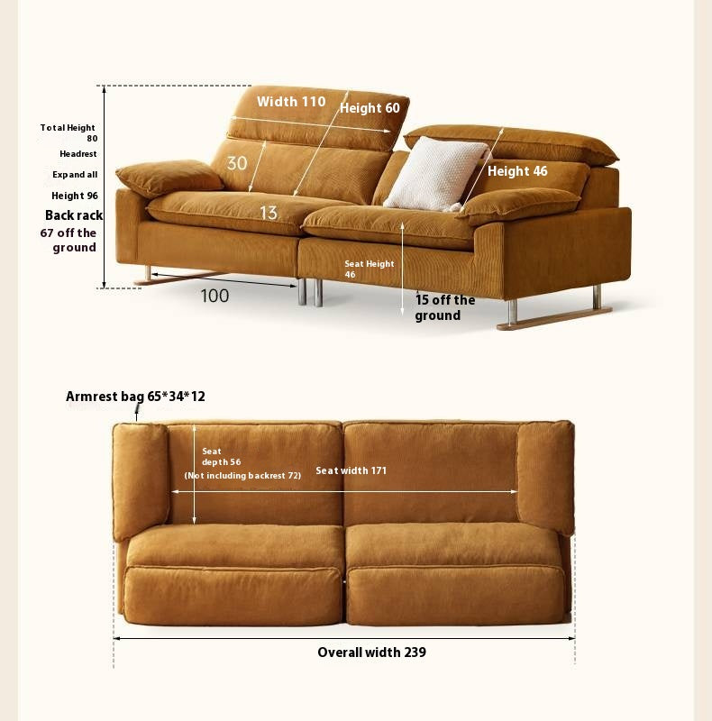 High-Back Corduroy Fabric Sofa with Removable Cover