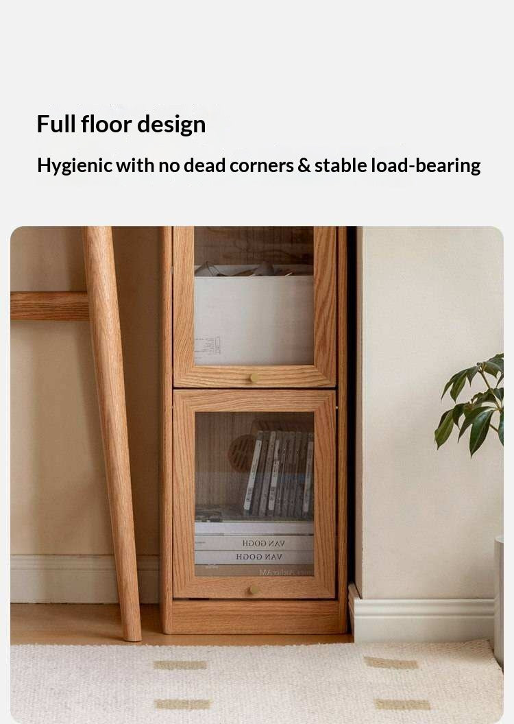 Oak Solid Wood Bookcase Corner Glass Flip Door