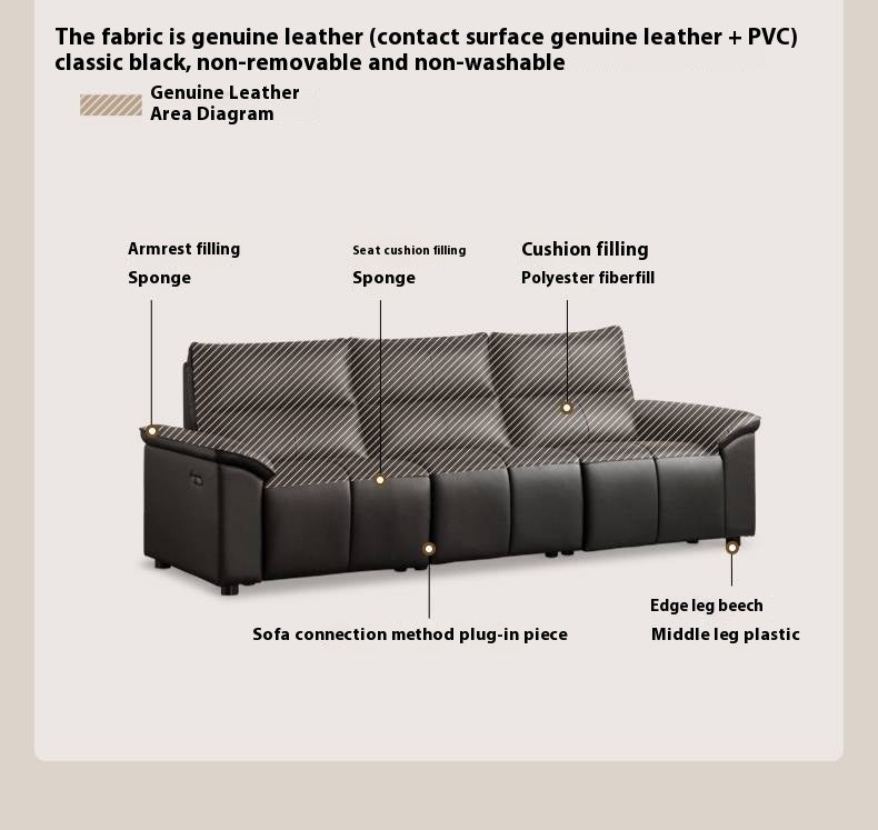 Genuine Leather Sofa Zero-Wall Electric Recliner with Extendable Function and Piano-Key Controls