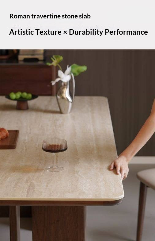 Black Walnut Solid Wood Light Luxury Style Rock Plate Dining Table