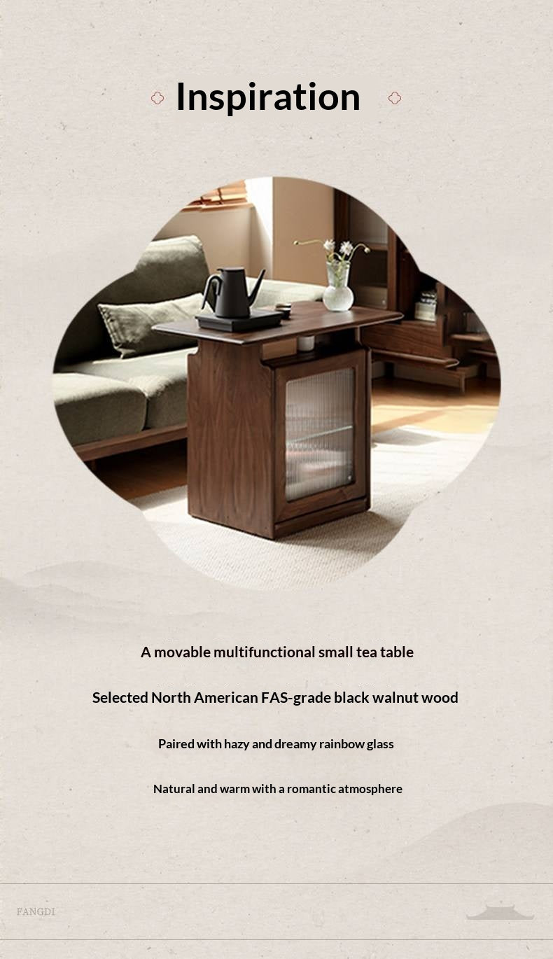 Ash, Black Walnut Solid Wood Mobile Coffee Cabinet