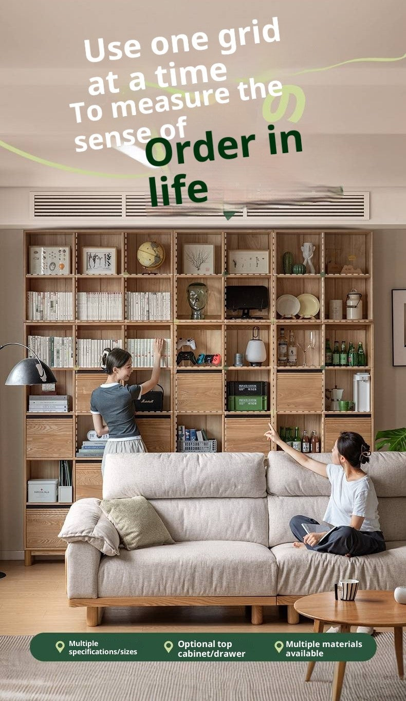 Ash Solid Wood Modern Grid Bookcase