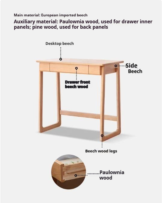 Beech Solid Wood Small Narrow Desk