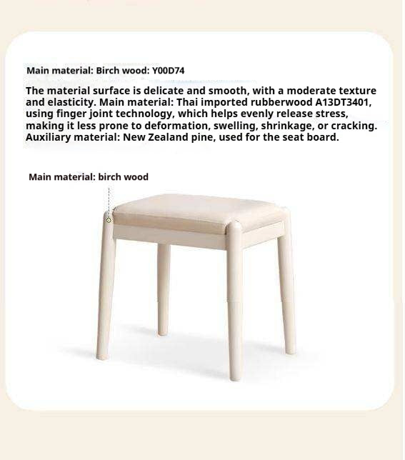 Birch Solid Wood, Solid Rubberwood Modern White Makeup Stool