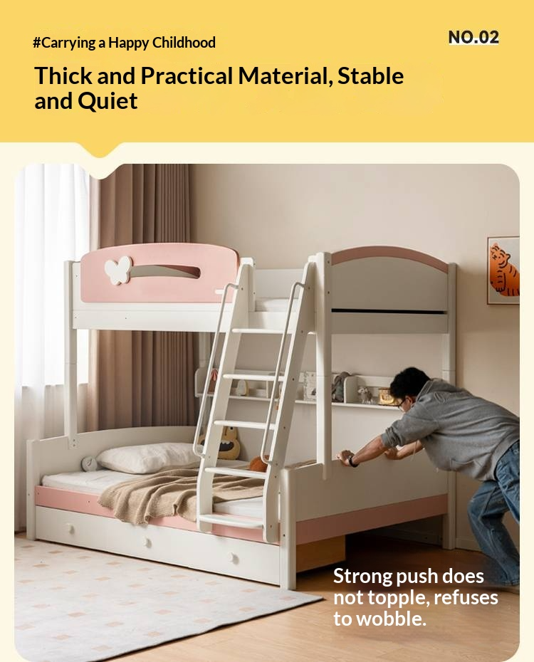 Rubberwood Solid Wood Children's Princess Storage Bunk Bed