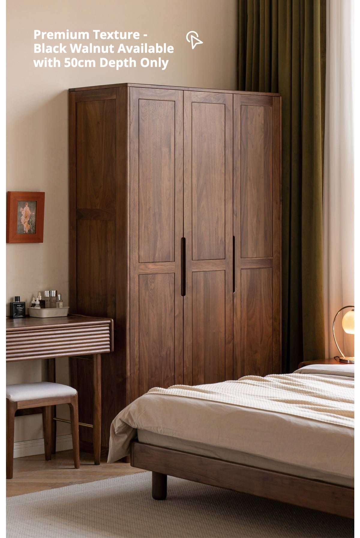 Oak Solid Wood narrow Wardrobe with Framed Panel Doors and Adjustable Layout