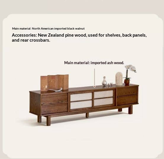 Ash Solid Wood Japanese Shoji-Style TV Console with LED Ambient Lighting