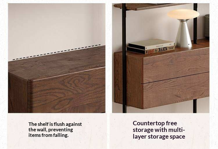 Oak Solid Wood Wall-Mounted Bookshelf Industrial Style