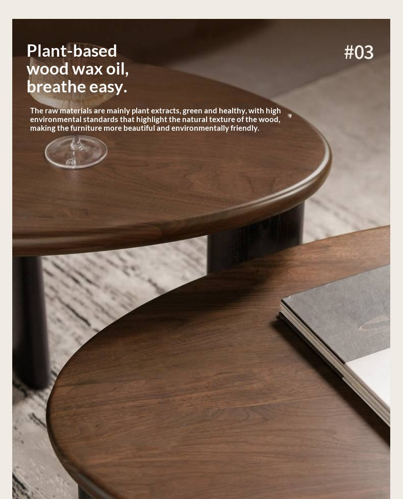 Black Walnut Solid Wood Organic Shape Coffee Table Set, Italian Style