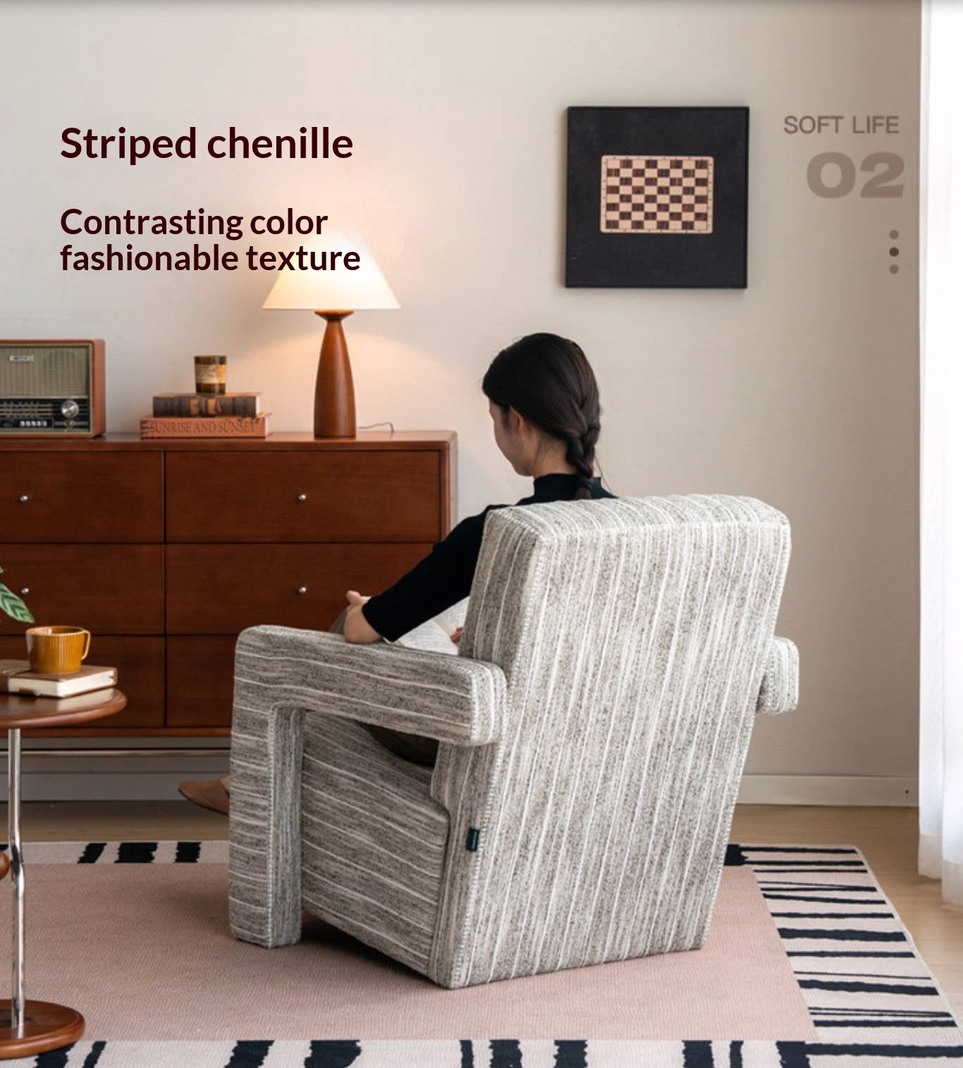 Italian-Inspired Sculptural Design Accent Chair, Modern Fabric Armchair