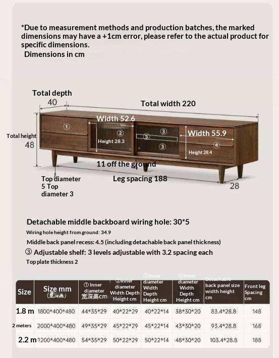 Black Walnut, Ash Solid Wood, Solid Longan Hardwood TV Cabinet with Sliding Door Storage