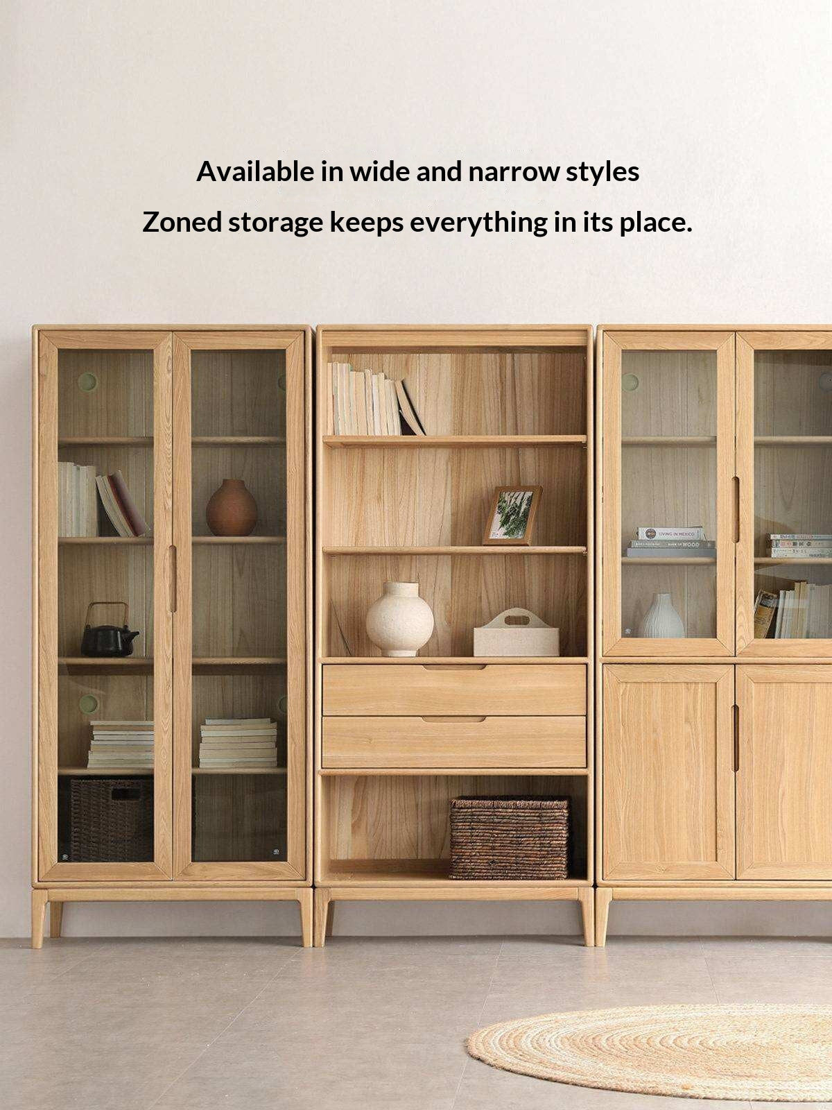 Ash Solid Wood Floor-Standing Bookcase Whole Wall Free Combination Bookshelf