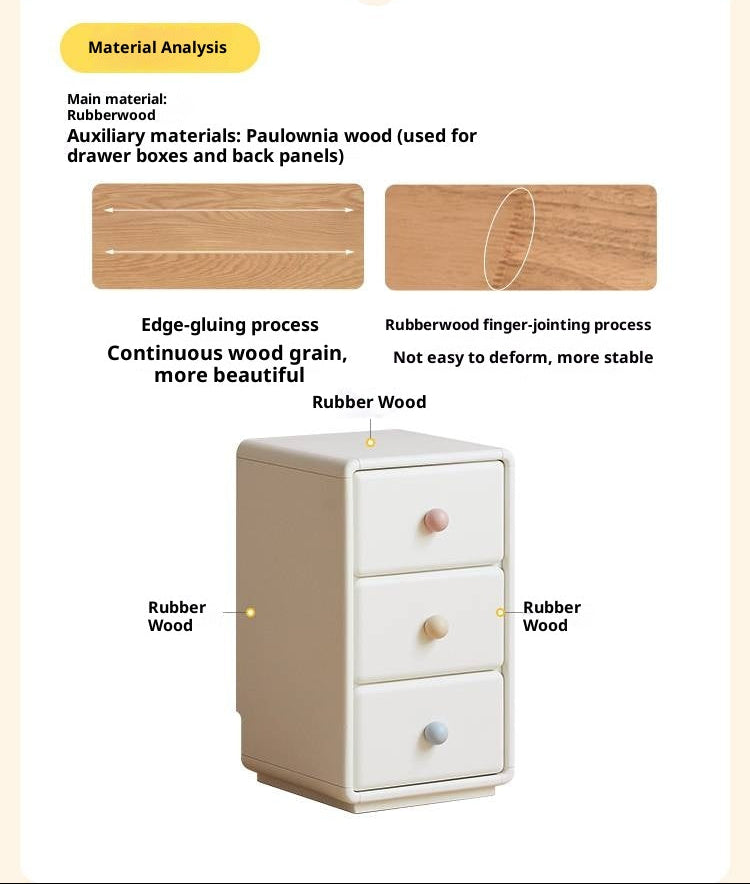 Solid Rubberwood Cream Style Ultra-narrow Children's Nightstand