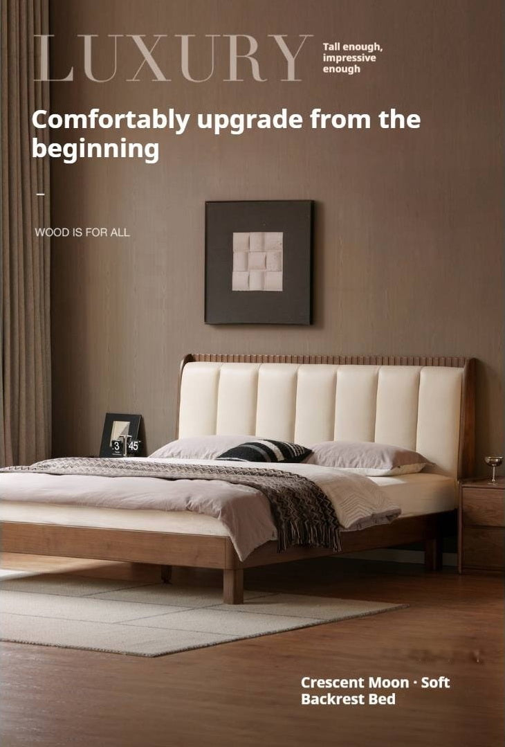 Black Walnut, Golden Sandalwood Solid Wood Genuine Leather Extra Tall Vertical Channel Tufted Platform Bed