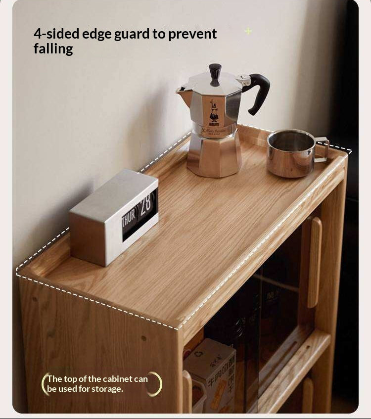 Oak Solid Wood Modern Minimalist Low Bookcase and Storage Cabinet