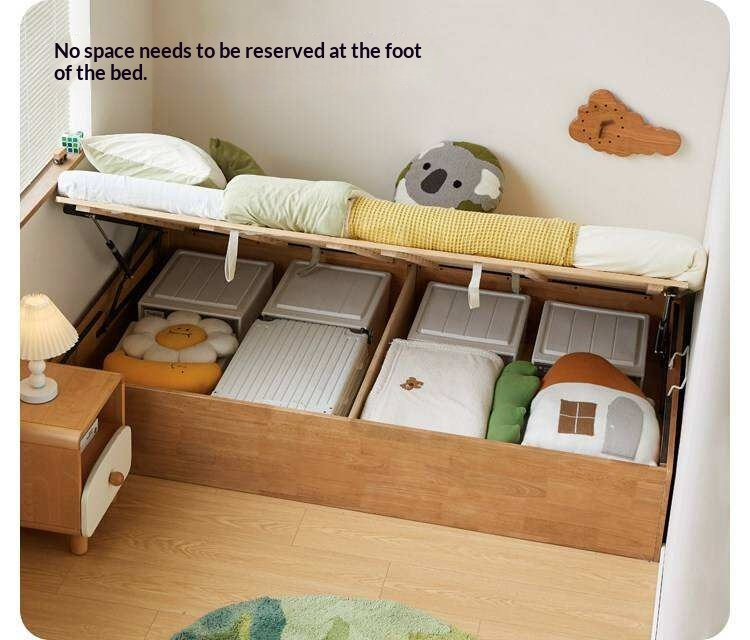Oak Solid Wood Kids Storage Bed with End-Lift Opening