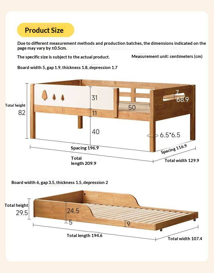 Rubberwood Solid Wood Kids Daybed with Trundle and Safety Guardrails