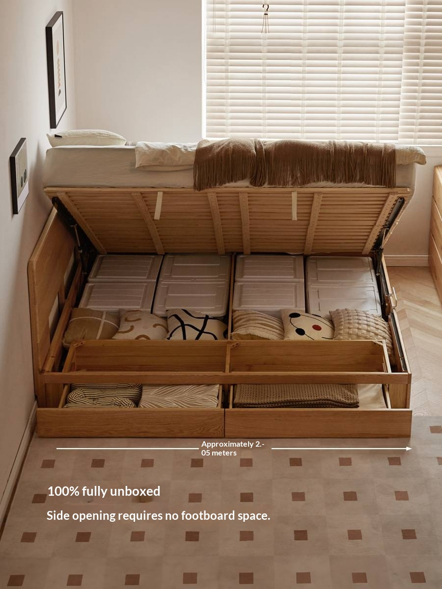 Oak, Ash, Rubberwood Solid Wood Box Bed, Platform Box Bed, Headboard-Free Bed
