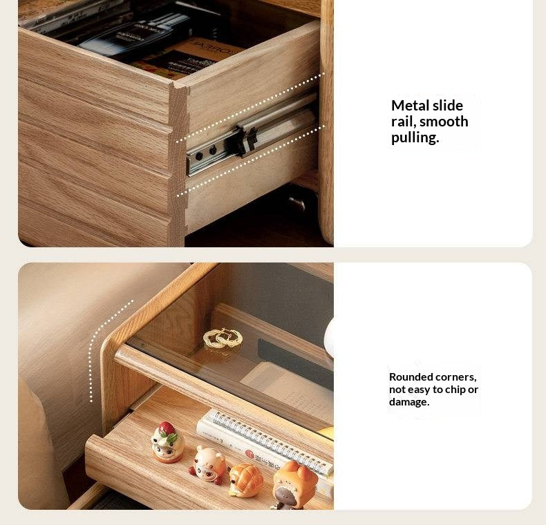 Ash Solid Wood Nightstand With Glass Top