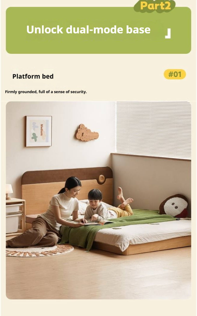 Beech Solid Wood Kids Montessori Platform Bed with Adjustable Headboard