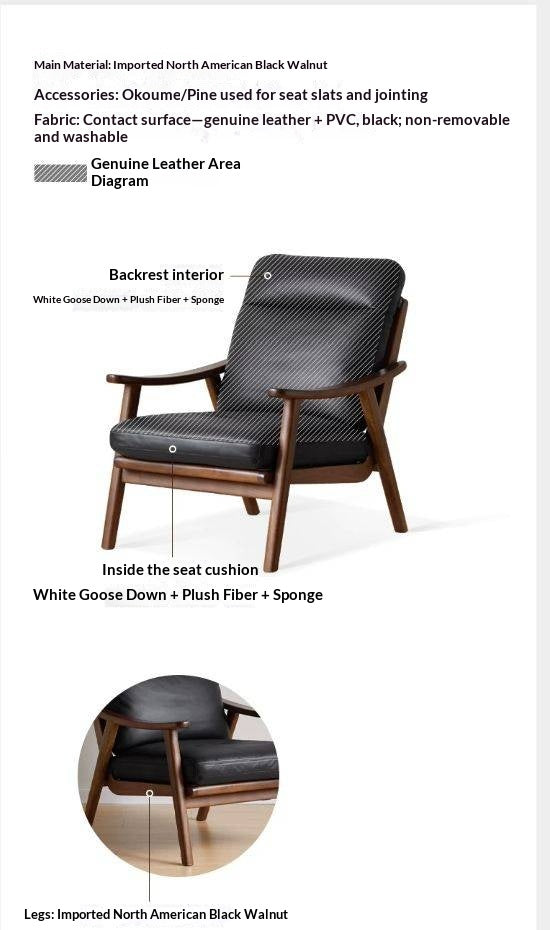 Black Walnut, Ash, Golden Pear Solid Wood Mid-Century Accent Chair with Open Arms