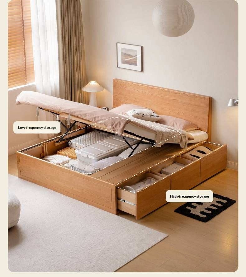Cherry Solid Wood Storage Bed with Side Storage Drawers